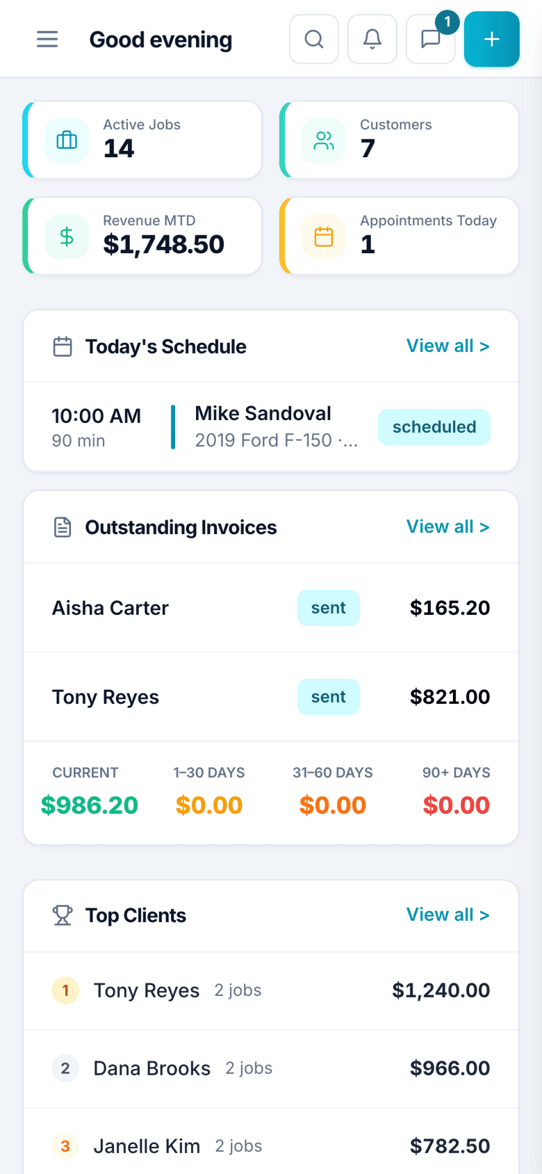 Fixty mobile app — customers, calendar and dashboard