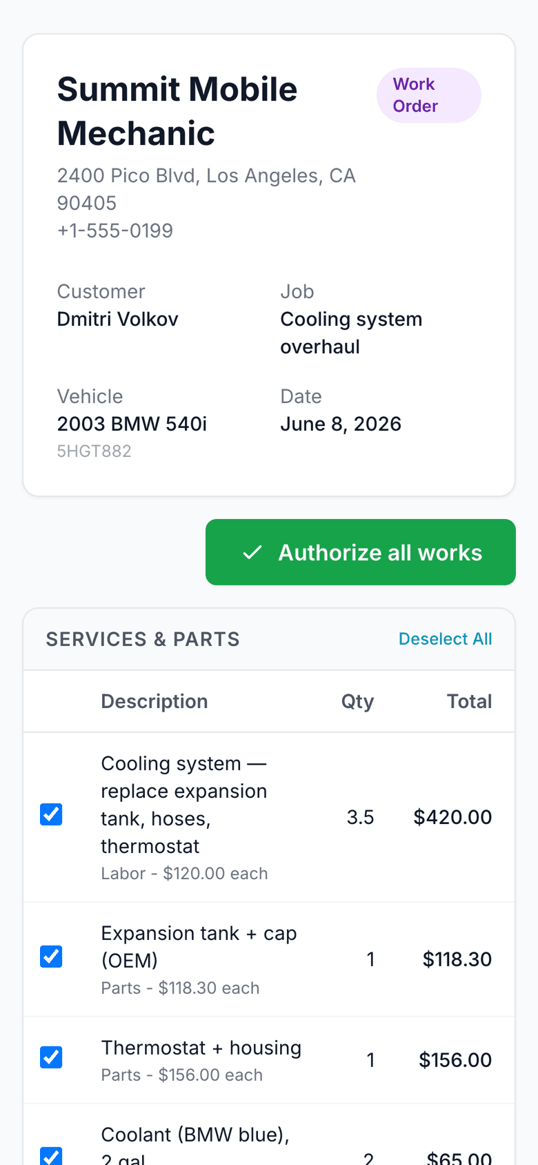 Fixty mobile app — booking request and quote approval